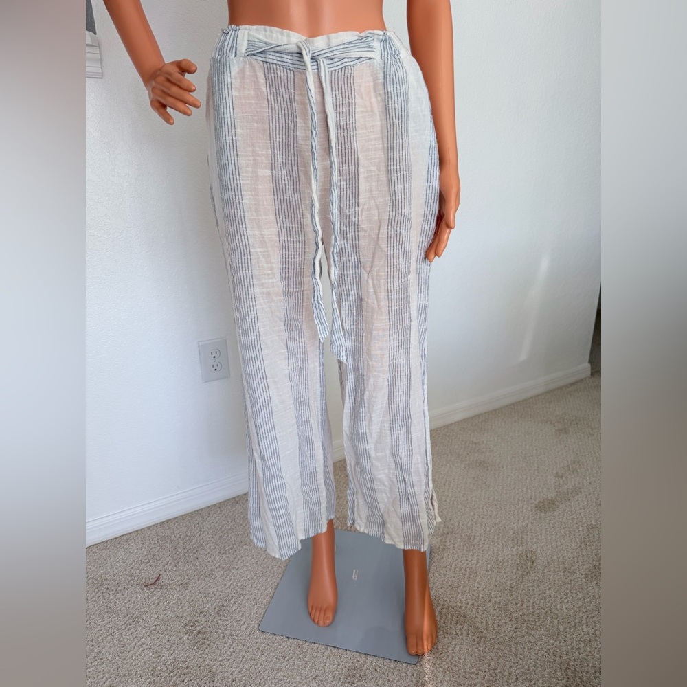 Light Beige & Gray Striped Wide-Leg Pants